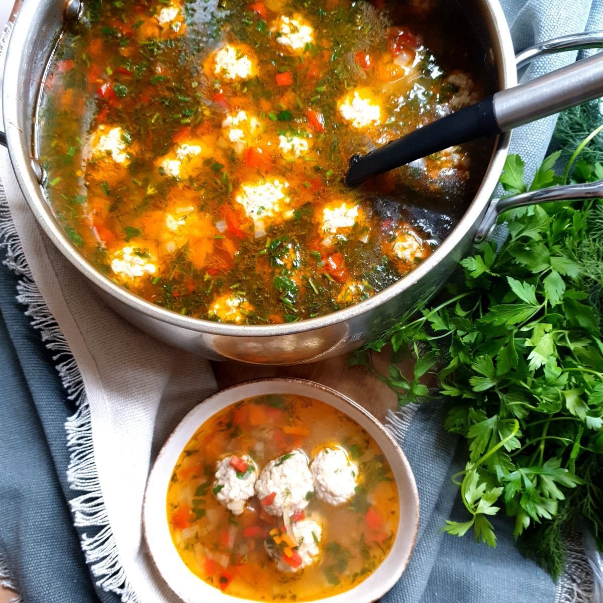 Albondigas Soup with Carrots and Herbs