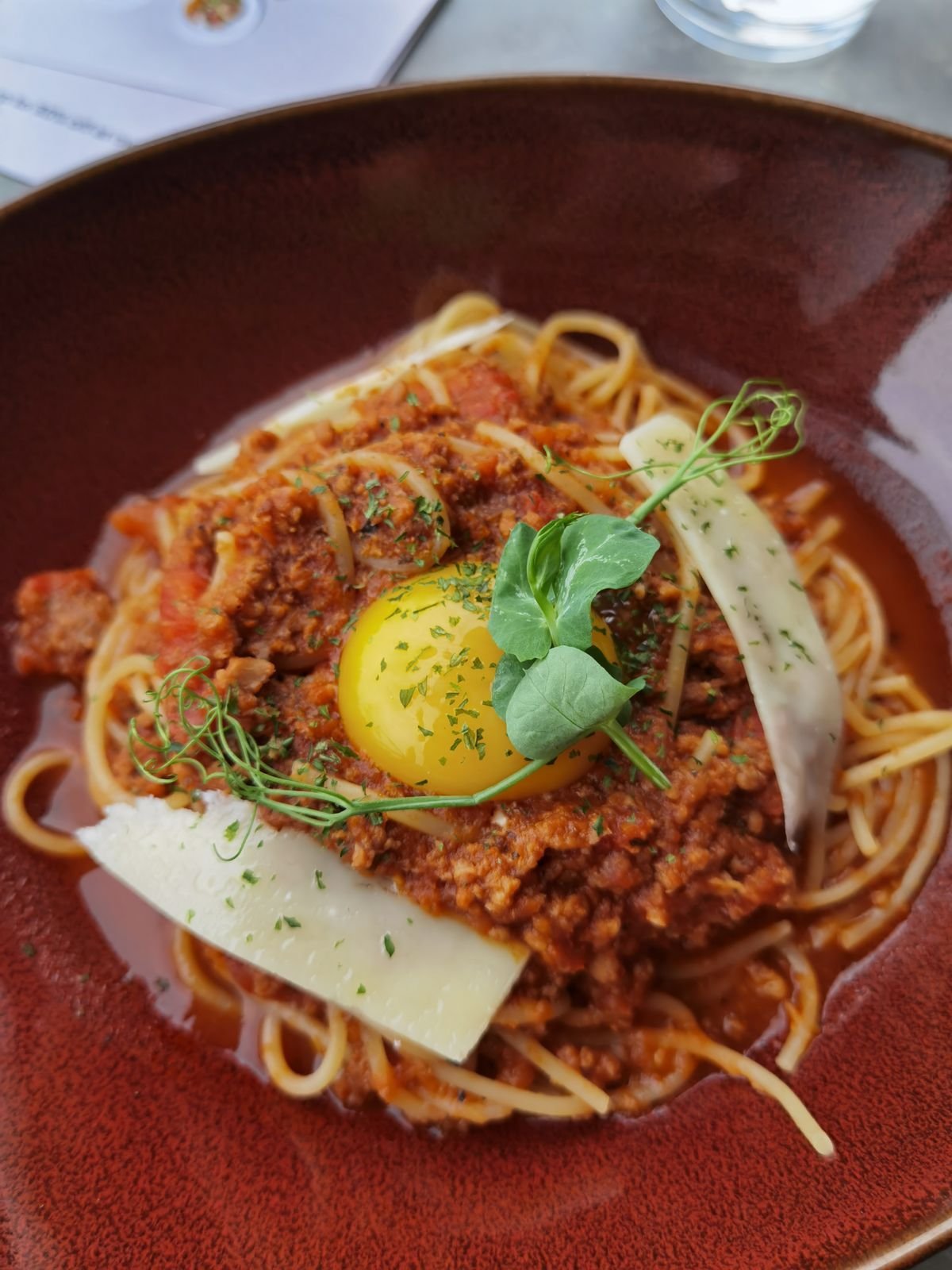 Beef Ragu Spaghetti with Egg Yolk and Pecorino