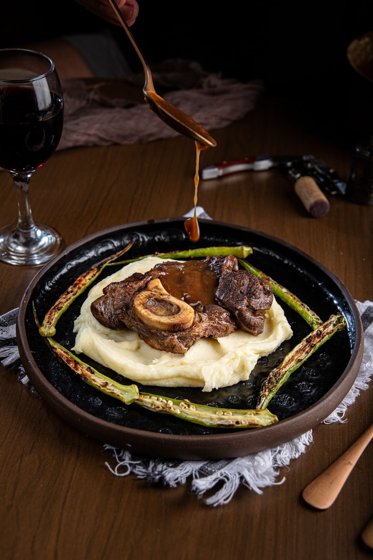 Braised Beef Shank over Mashed Potatoes