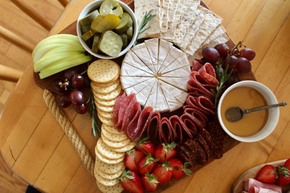 Brie and Salami Party Board with Honey Mustard