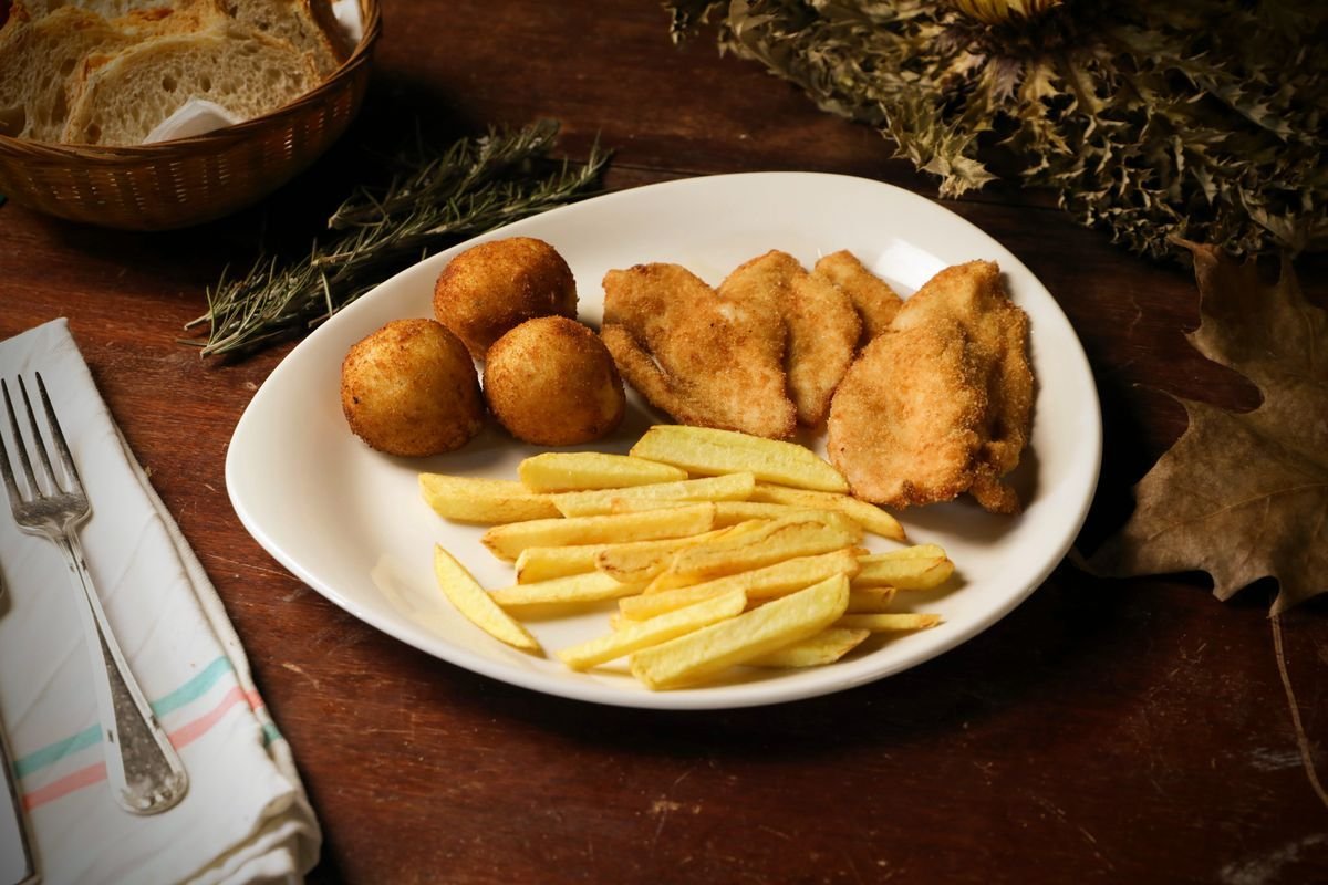 Chicken Schnitzel with Potato Croquettes