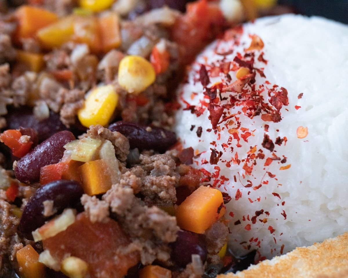 Chili Con Carne with Beans, Corn and Rice