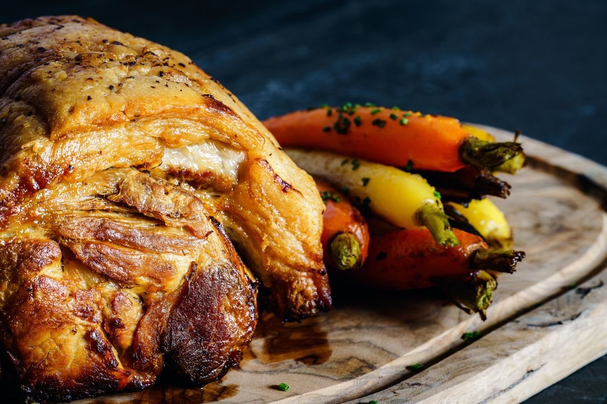 Crackling Pork Knuckle with Roasted Carrots