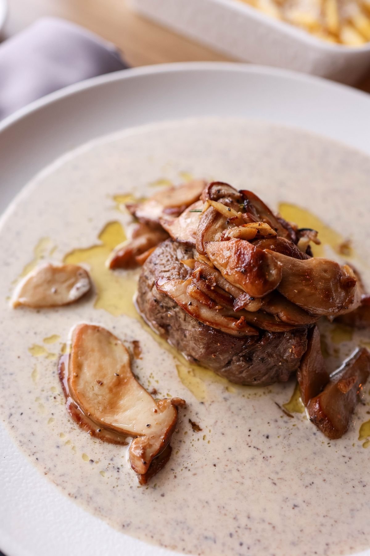 Filet Mignon with Sauteed Porcini and Parmesan Cream