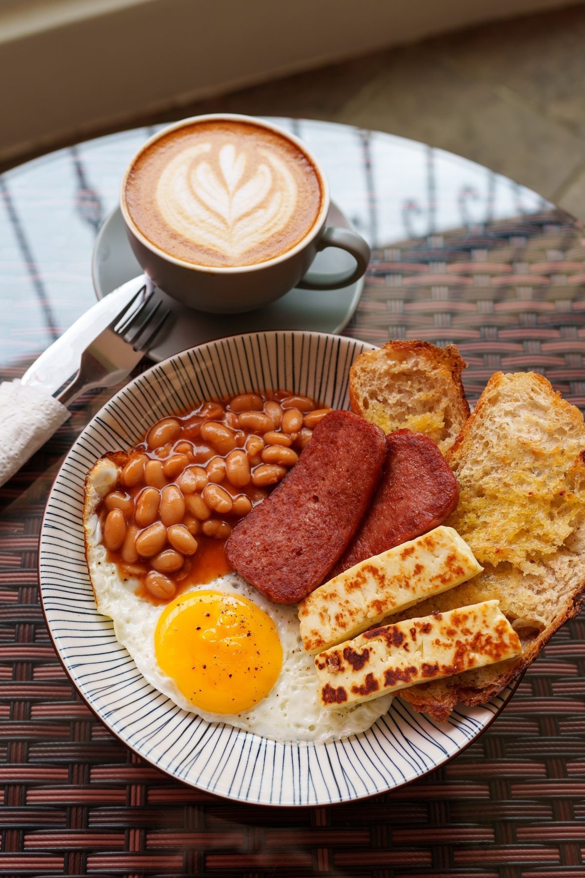Fried Ham, Halloumi and Beans
