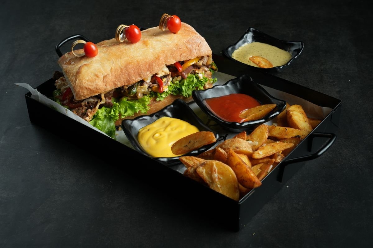 Grilled Chicken Ciabatta with Potato Wedges