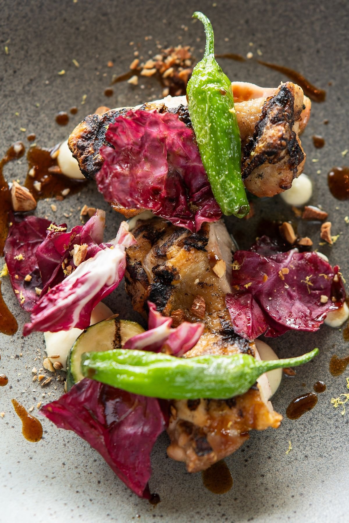 Grilled Chicken with Charred Radicchio and Peppers