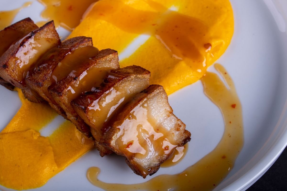 Honey-Glazed Pork Belly with Squash Puree