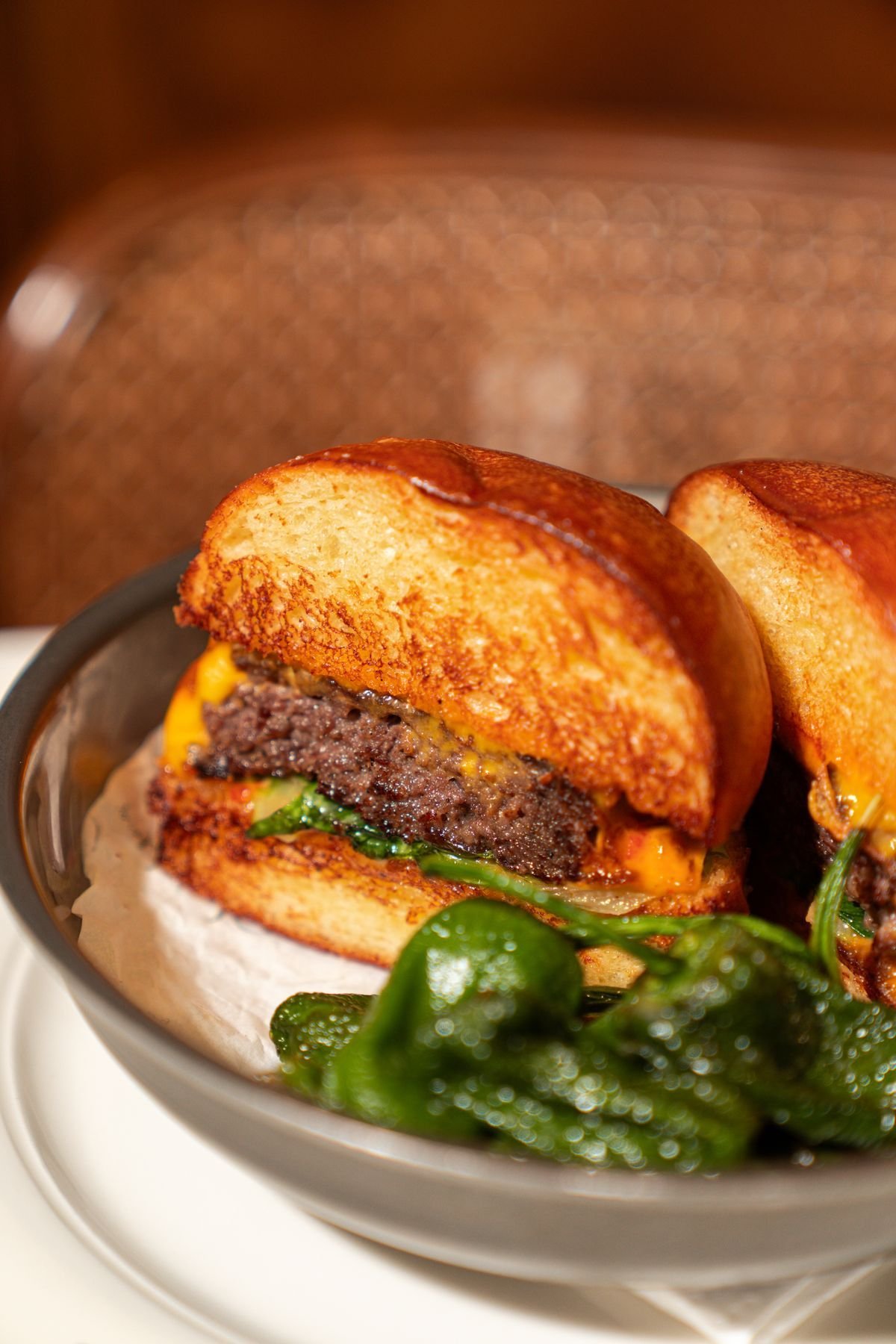 Lamb Cheeseburger with Blistered Shishito Peppers