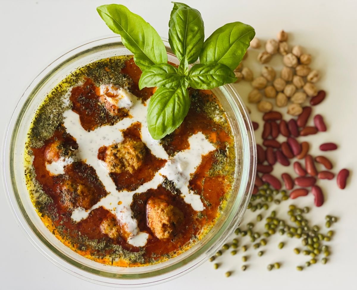 Lamb Kofta Curry with Yogurt Swirl