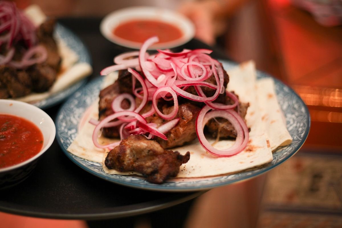 Lamb Shashlik with Vinegar-Pickled Onions