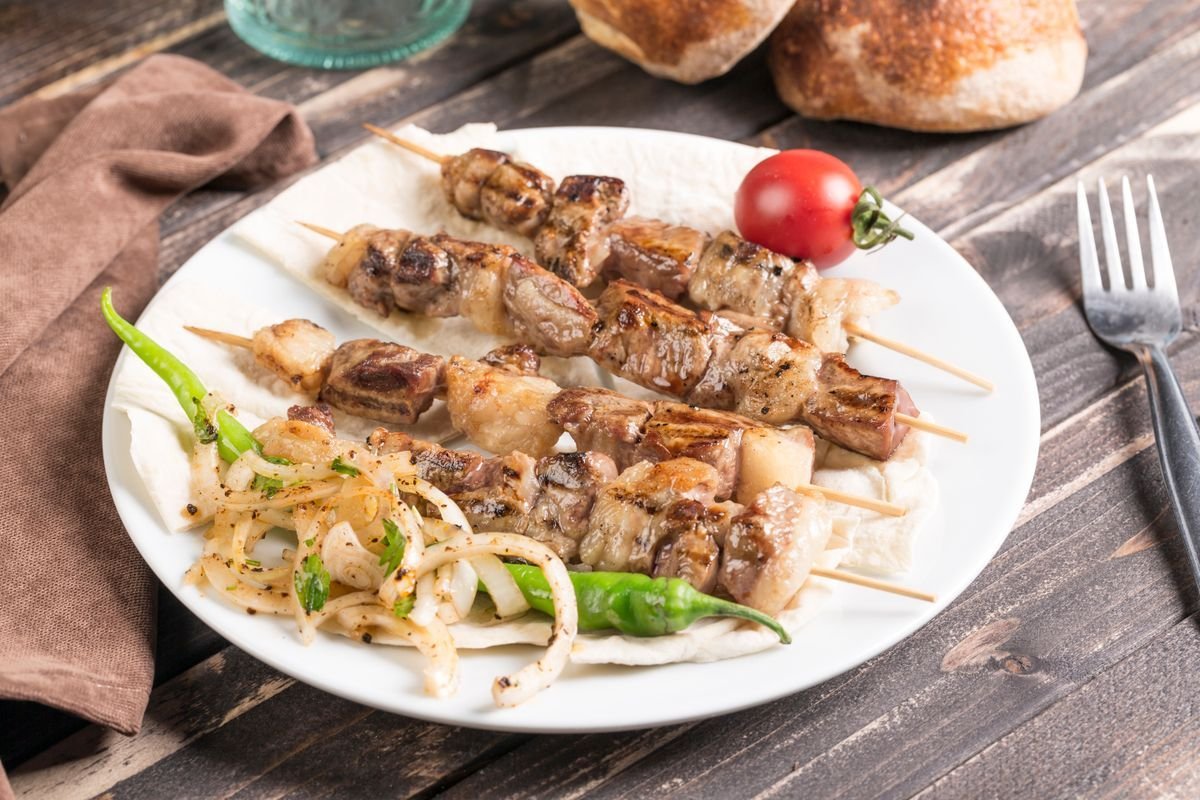 Lamb Shish Kebab with Onion Salad
