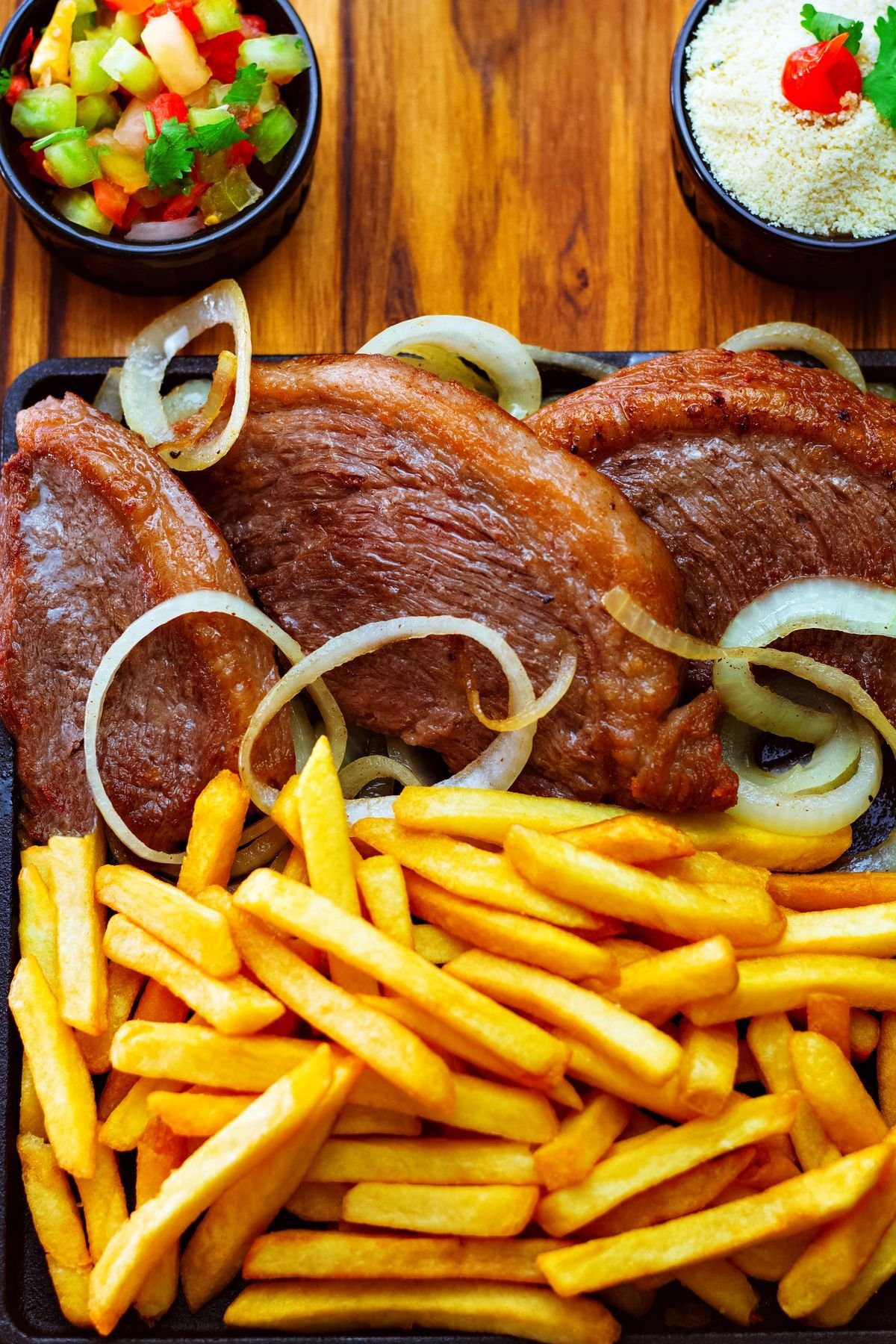 Picanha Steaks with Fries and Grilled Onions