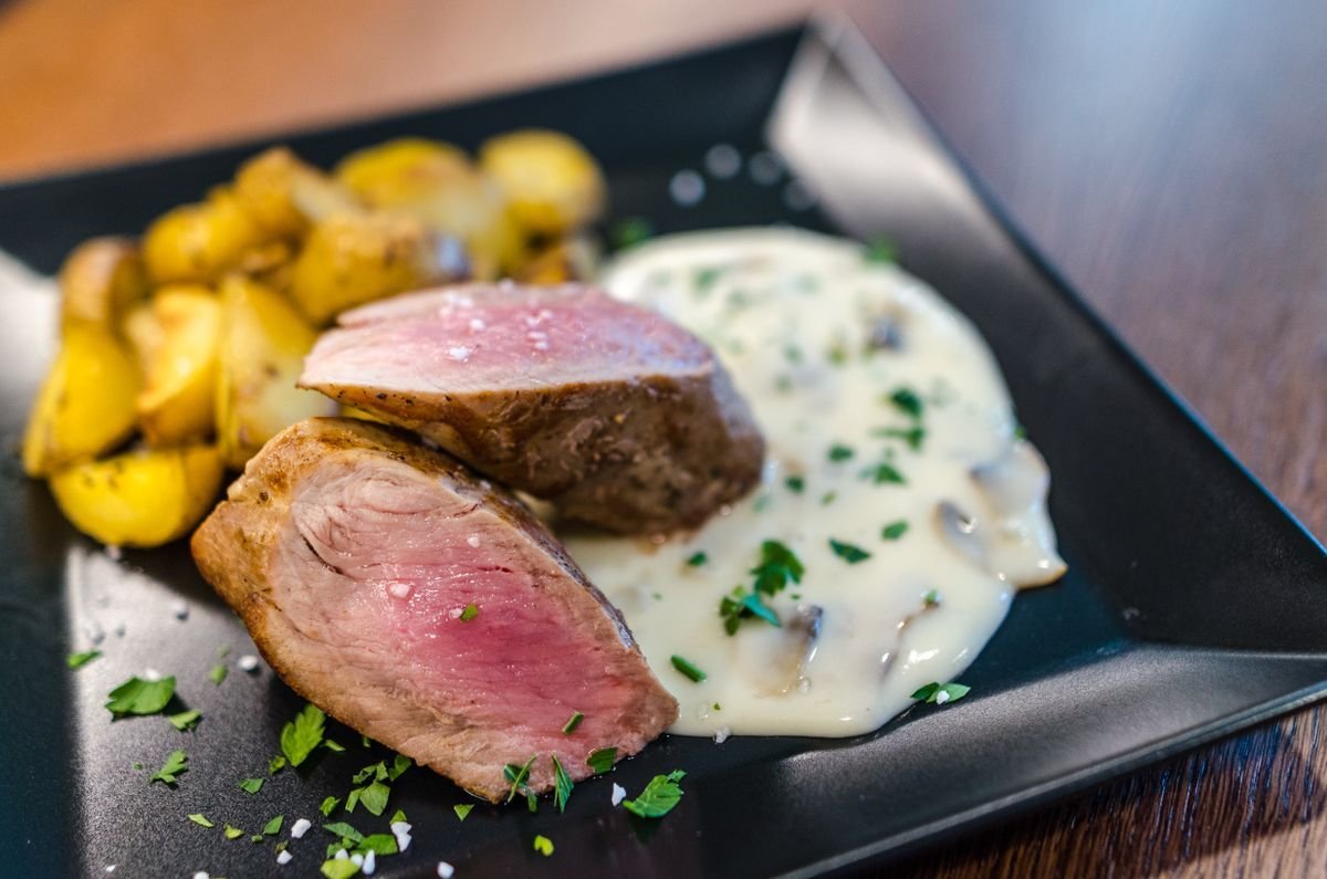 Roast Eye of Round with Mushroom Cream Sauce