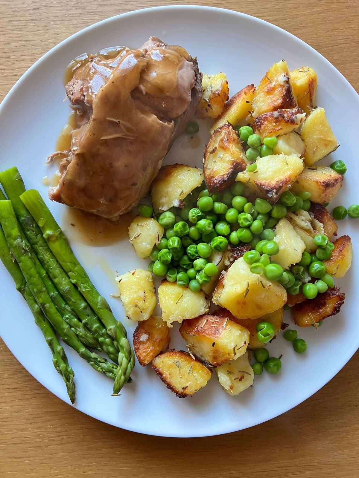 Roast Pork Loin Dinner with Gravy and Peas