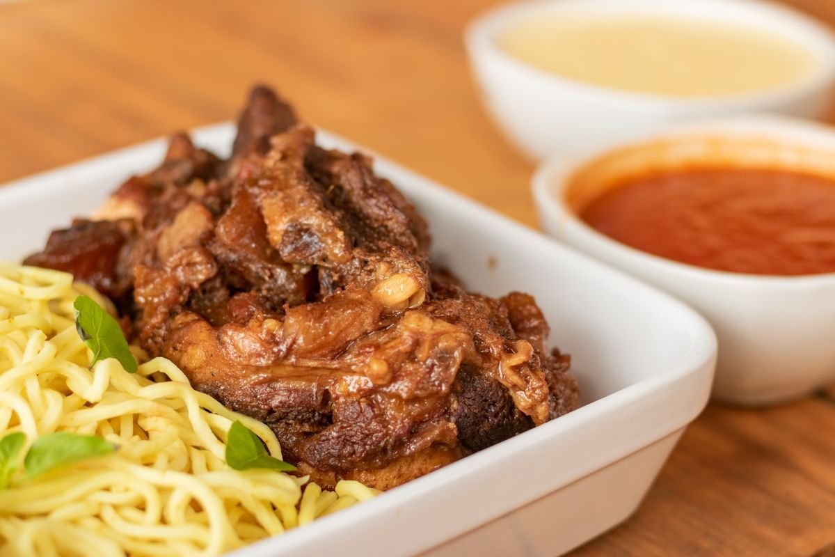 Soy-Braised Pork Spare Ribs with Egg Noodles